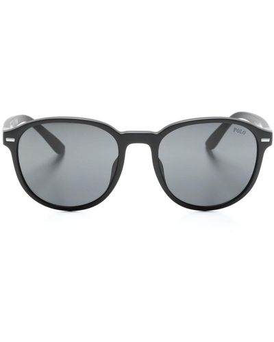 Polo Ralph Lauren Round-frame Logo-engraved Sunglasses - Gray