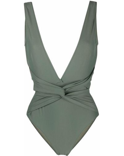Noire Swimwear Knot-detailed V-neck Swimsuit - Green