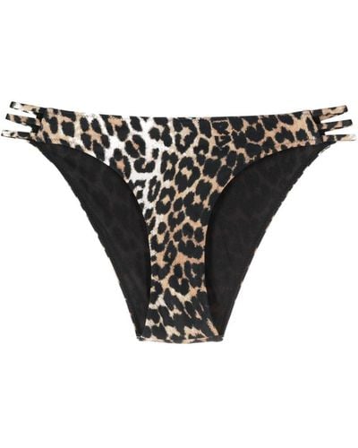 Ganni Leopard-print Cut-out Bikini Bottoms - Black