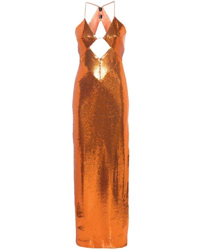 Galvan London スパンコール ホルターネック ドレス - オレンジ