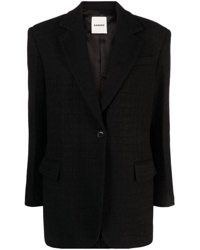 Sandro Blazer en tweed à simple boutonnage - Noir