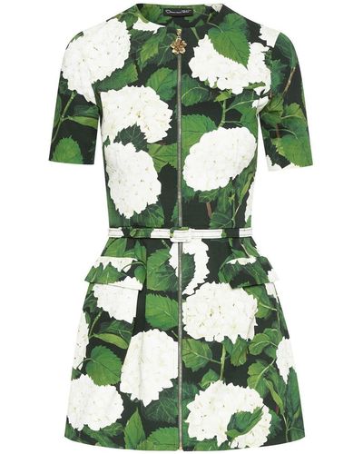 Oscar de la Renta Floral-print Zipped Mini Dress - Green
