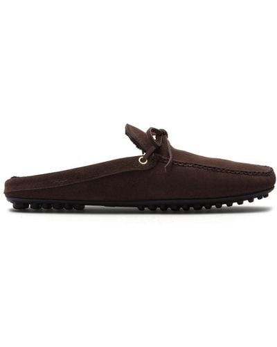 Car Shoe Lace-up Suede Slippers - Brown