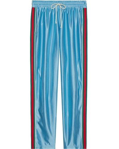 Gucci Web Stripe Shiny Jersey Track Pants - Blue