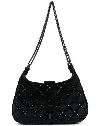 Sandro Janet Studded Velvet Shoulder Bag - Black