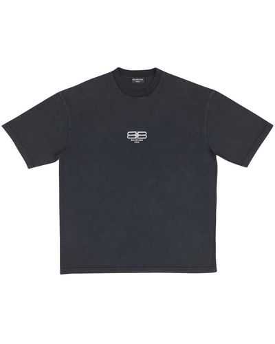 Balenciaga T-shirt en coton à logo imprimé - Bleu