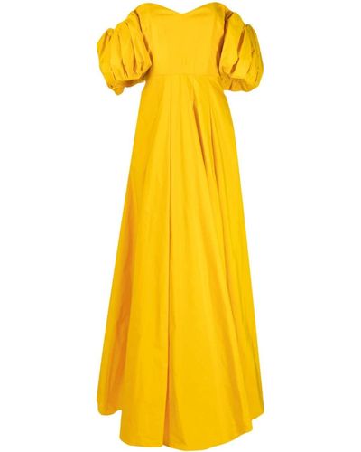 Marchesa Balloon-sleeve Taffeta Gown - Yellow