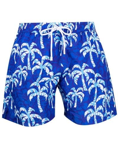Kiton Palm Tree-print Swim Shorts - Blue