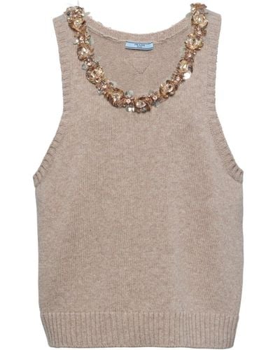 Prada Sequinned Wool-Cashmere Top - Natural