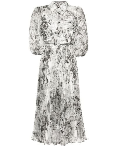 Nissa Floral-print Organza Midi Dress - Gray