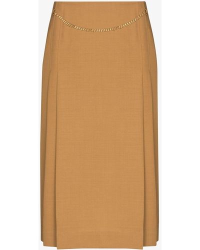 Victoria Beckham Chain Belt 70s Skirt In Caramel Beige - Natural