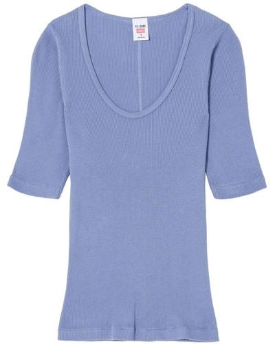 RE/DONE Scoop-neck Cotton T-shirt - Blue