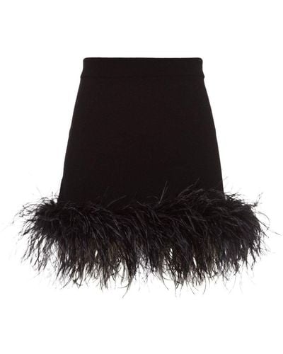 Miu Miu Feather-trim Cashmere-blend Mini Skirt - Black