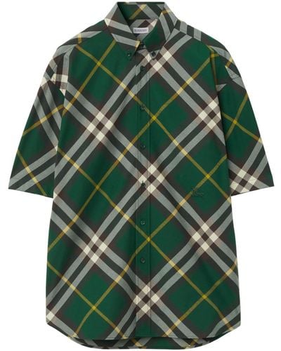Burberry Geruit Overhemd Met Geborduurd Logo - Groen