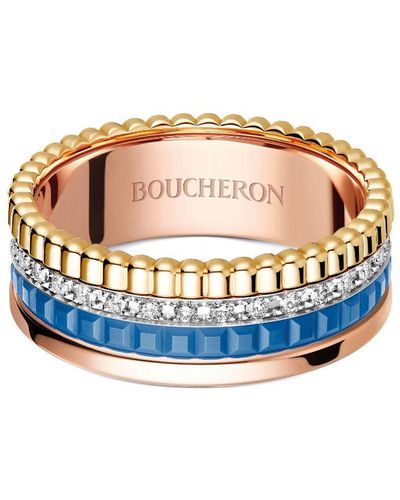 Boucheron 18kt Yellow And Rose Gold Quatre Blue Edition Diamond Small Ring - Metallic