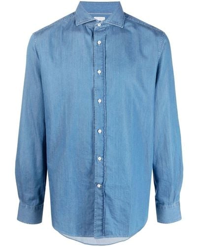 Brunello Cucinelli Chemise en jean à col italien - Bleu