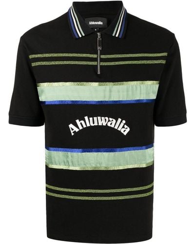 Ahluwalia Logo-print Zip-up Polo Shirt - Black