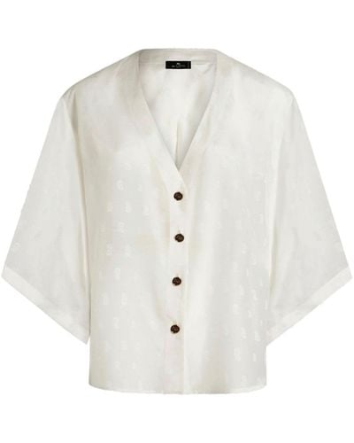 Etro Logo-jacquard Silk-cotton Shirt - White