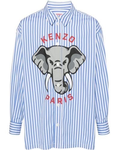 KENZO Camisa Elephant a rayas - Azul