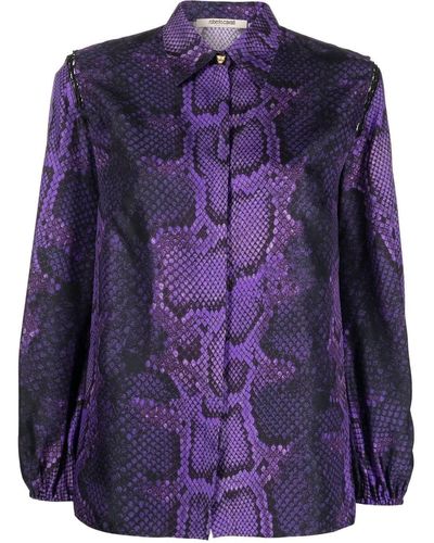 Roberto Cavalli Chemise en soie à imprimé peau de serpent - Violet