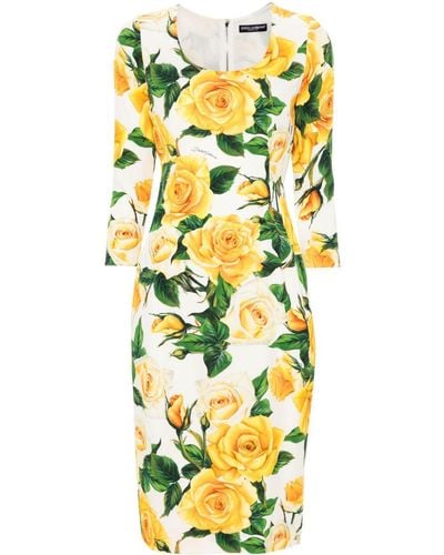 Dolce & Gabbana Kleid aus Seidengemisch mit Blumen-Print - Mettallic
