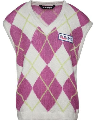 Palm Angels Argyle Knitted Vest - Pink