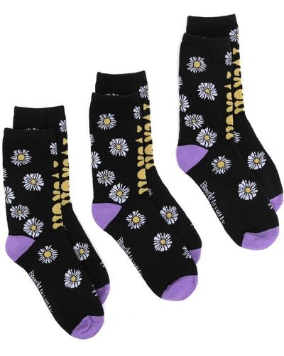 Natasha Zinko Slogan-floral Knit Socks - Black