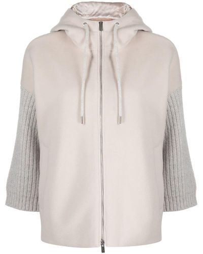 Peserico Contrasting-sleeves Hooded Jacket - Natural