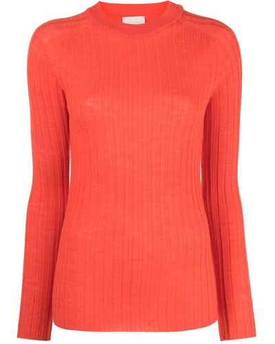Alysi Round-neck Chunky Ribbed-knit Top - Red