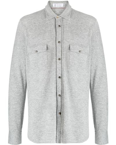 Brunello Cucinelli Spread-collar Wool-blend Cardigan - Grey