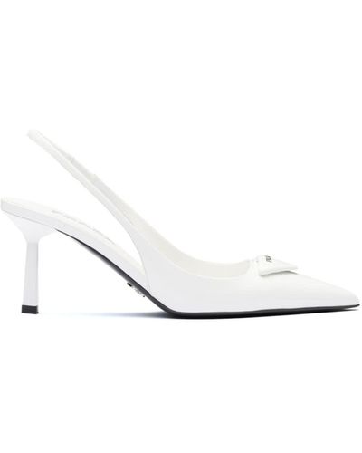 Prada 75mm Leather Slingback Court Shoes - White