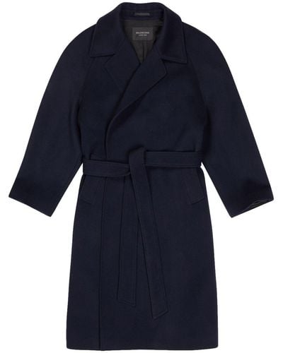 Balenciaga Belted Cashmere Raglan Coat - Blue