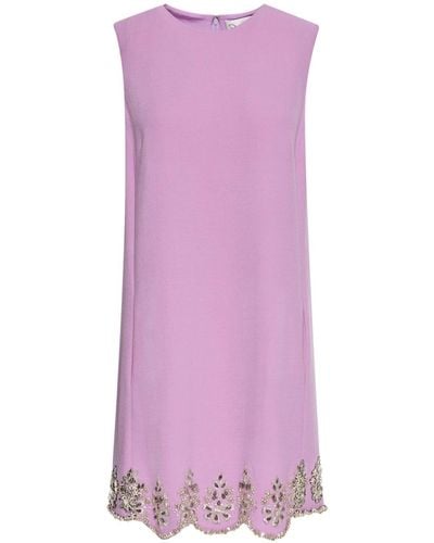 Oscar de la Renta Crystal-embroidered Scallop-hem Shift Dress - Purple