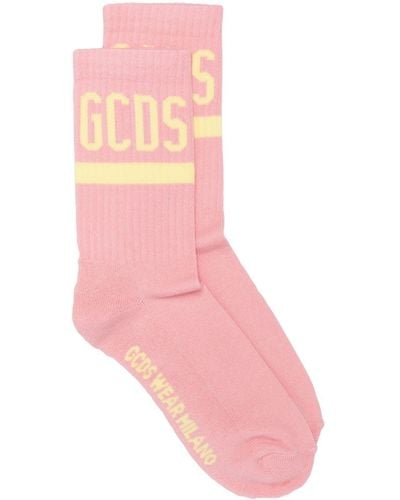 Gcds Intarsia-knit Logo Socks - Pink