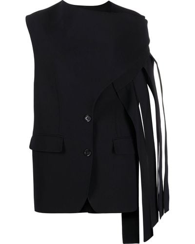 Burberry Fringed Asymmetric Buttoned Vest - Black