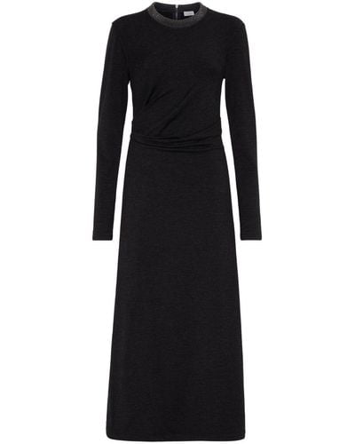 Brunello Cucinelli Monili-trim Gathered Dress - Black
