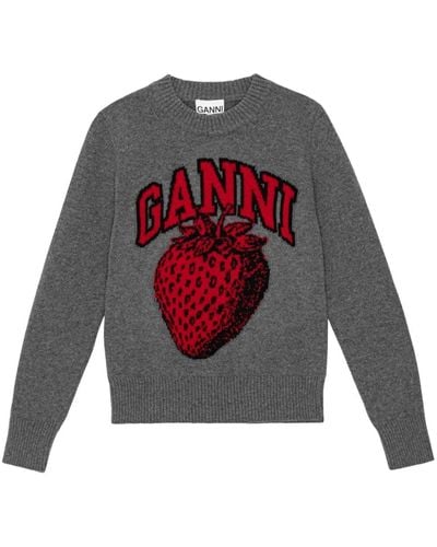 Ganni Intarsia-knit Logo Jumper - Grijs