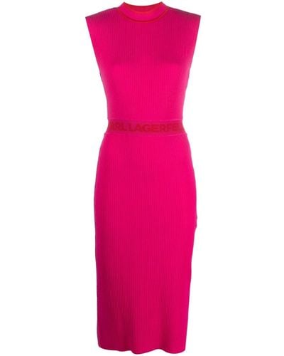 Karl Lagerfeld Sleeveless Knitted Midi Dress - Pink