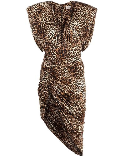 Alexandre Vauthier Vestido fruncido con estampado de leopardo - Marrón