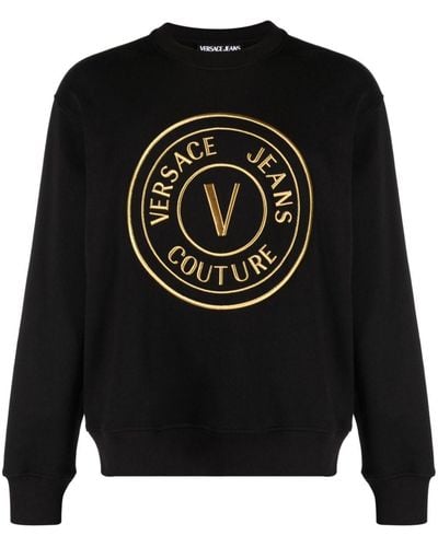 Versace Sweatshirt mit aufgesticktem V-Emblem - Schwarz