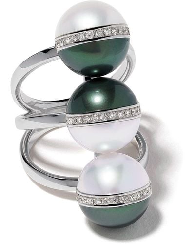 Tasaki 18kt White Gold Collection Line Balance Unite Diamond And South Sea Pearl Ring - Multicolour