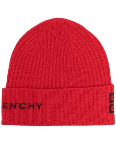 Givenchy Bonnet nervuré à logo 4G brodé - Rouge