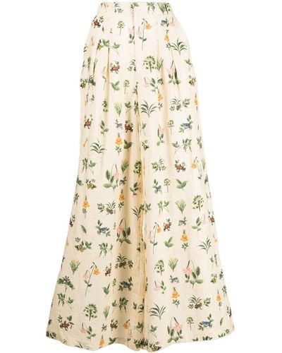 Agua Bendita Floral-print Wide-leg Trousers - Natural