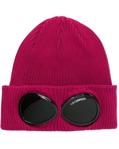 C.P. Company Goggles-detail Ribbed Beanie - Red