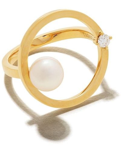 Tasaki 18kt Yellow Gold Collection Line Kinetic Akoya Pearl And Diamond Ring - Metallic