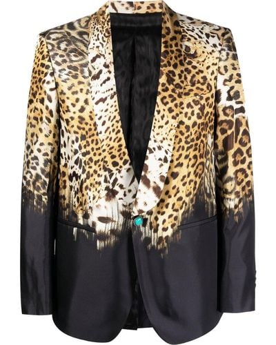 Roberto Cavalli Leopard-print Silk Blazer - Black