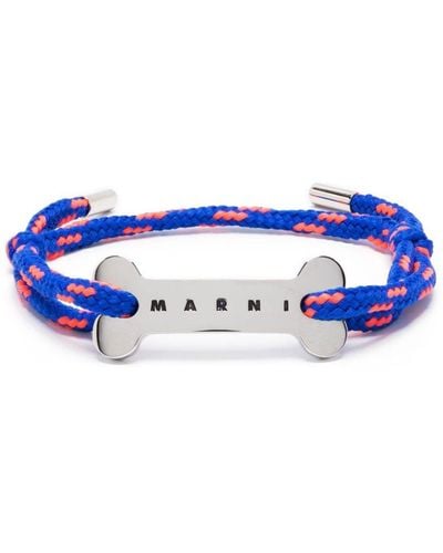 Marni Bracelet en cordes à plaque logo - Bleu