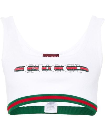 Gucci Web-detail Ribbed Crop Top - White