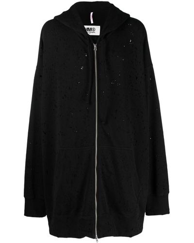 MM6 by Maison Martin Margiela Oversize Perforated Hooded Jacket - Black