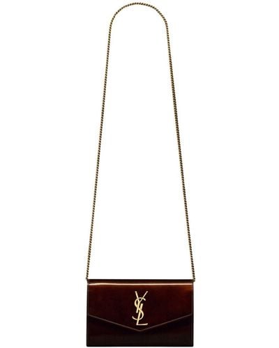 Saint Laurent Uptown Leather Wallet On Chain - White